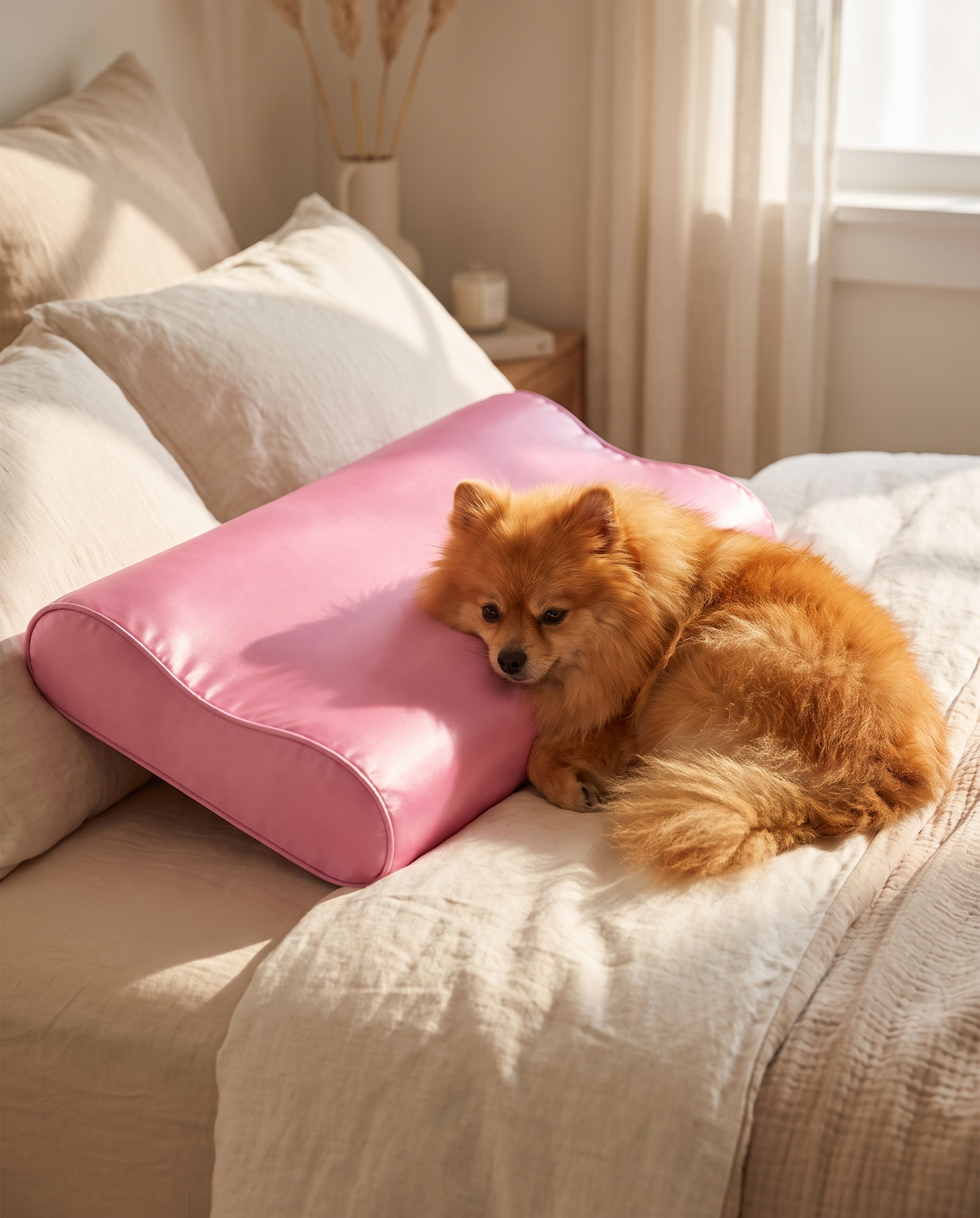 Venus ice-silk pillowcase with Pomeranian dog